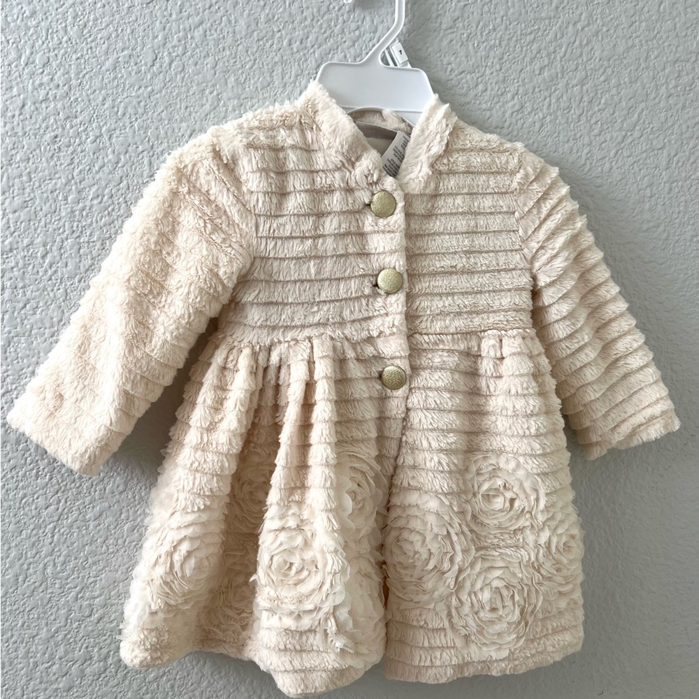 Blueberi Boulevard Cream Baby Coat with Gold Accents